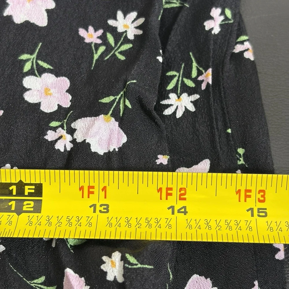 Elodie Women's XS Black Pink Floral Button Front Puff Sleeve Mini Dress